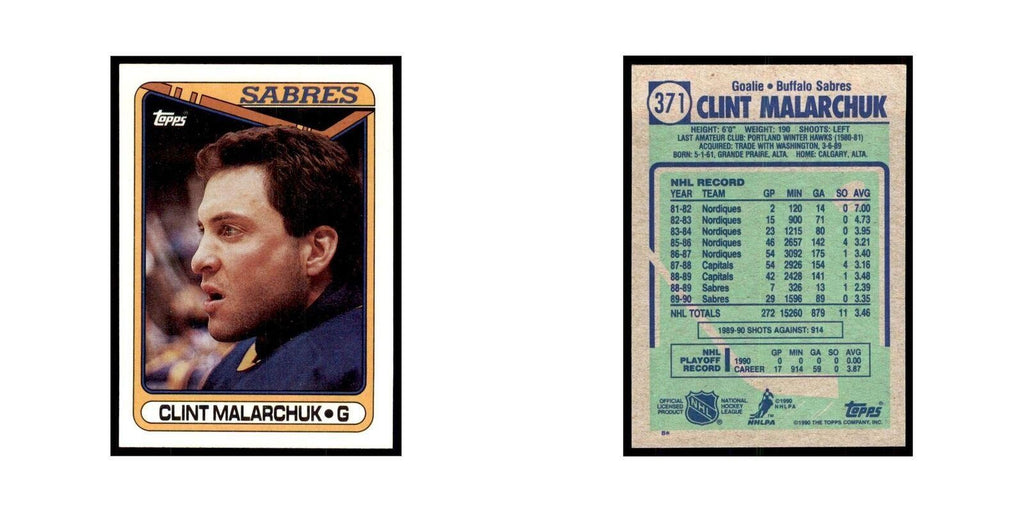 1990 Topps Hockey Card Clint Malarchuk #371