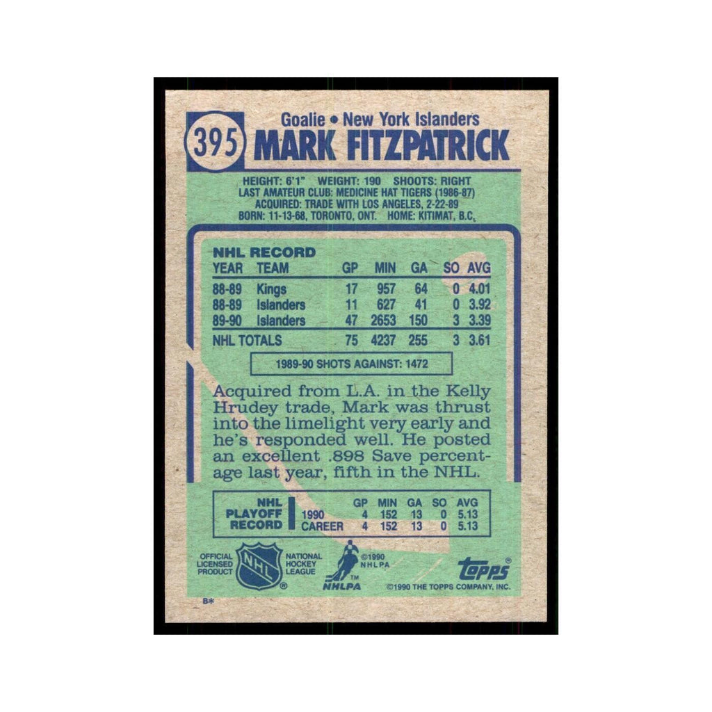 1990 Topps Hockey Card Mark Fitzpatrick #395