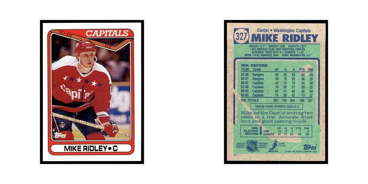 1990 Topps Hockey Card Mike Ridley #327