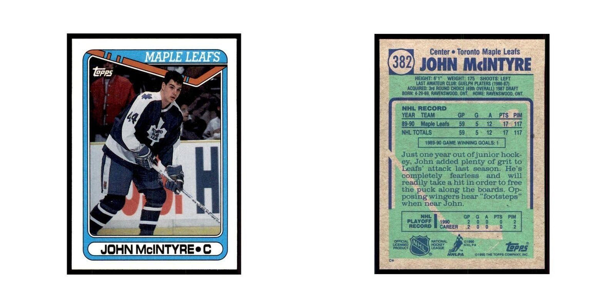 1990 Topps Hockey Card John McIntyre #382