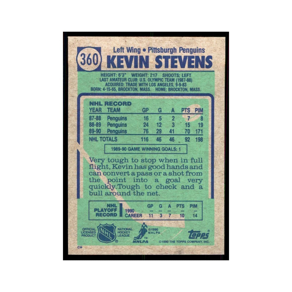 1990 Topps Hockey Card Kevin Stevens #360