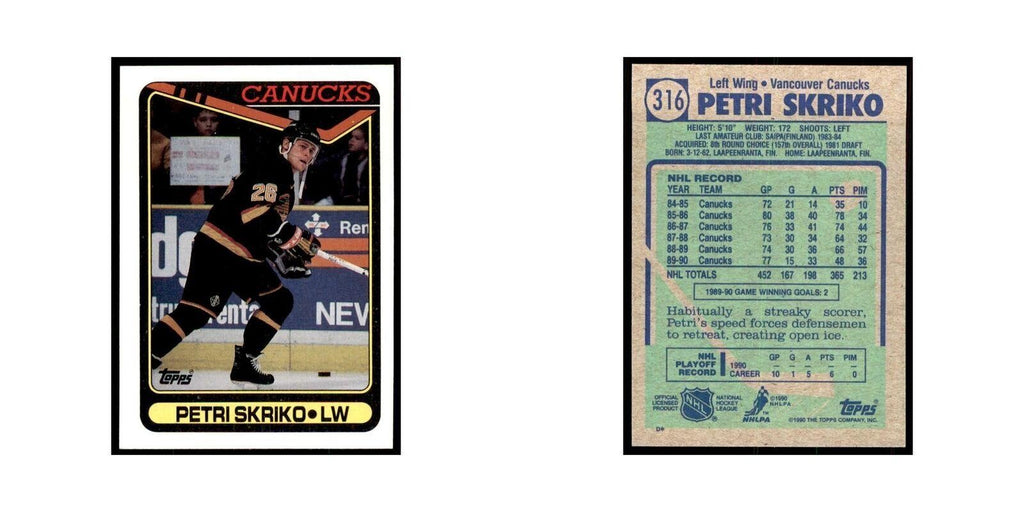 1990 Topps Hockey Card Petri Skriko #316