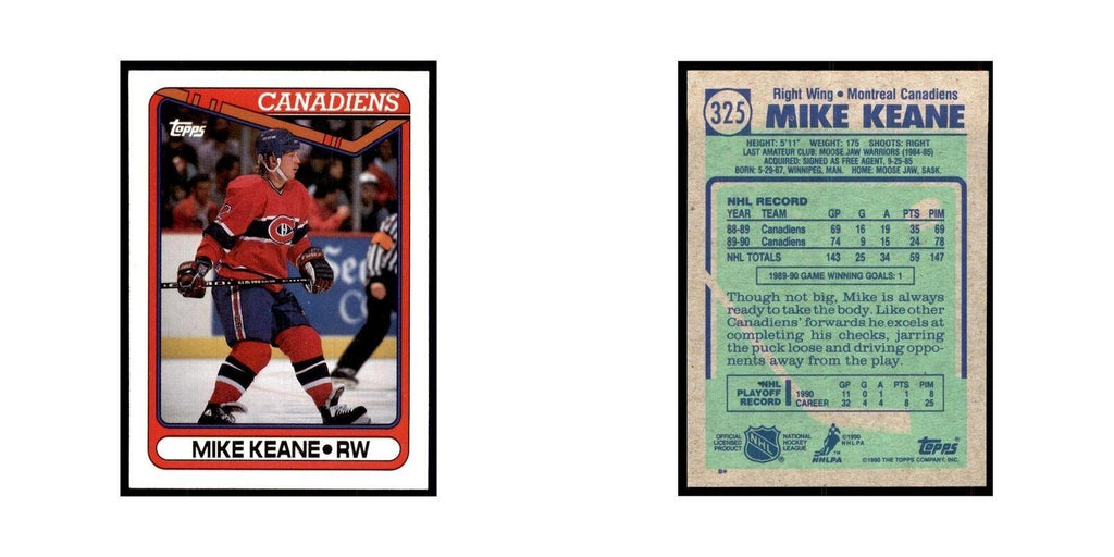 1990 Topps Hockey Card Mike Keane #325