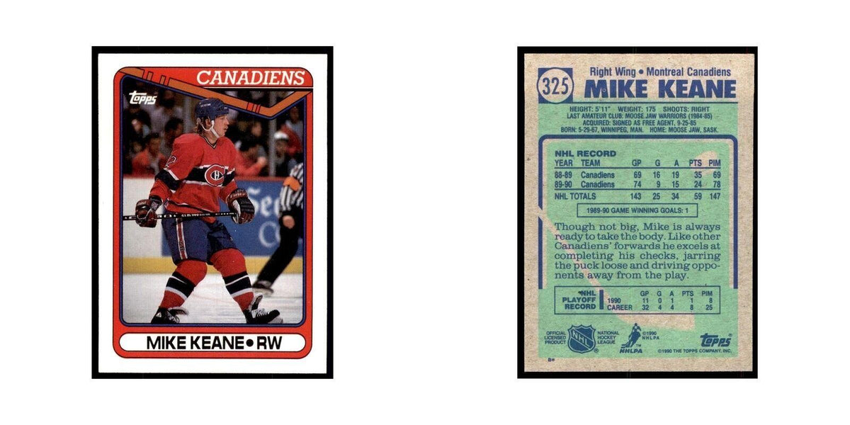 1990 Topps Hockey Card Mike Keane #325