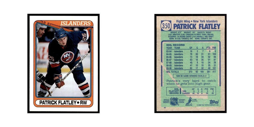 1990 Topps Hockey Card Patrick Flatley #350