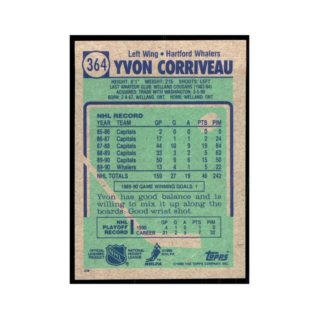 1990 Topps Hockey Card Yvon Corriveau #364