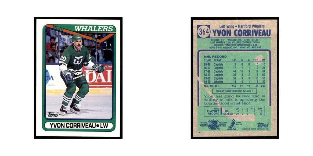 1990 Topps Hockey Card Yvon Corriveau #364
