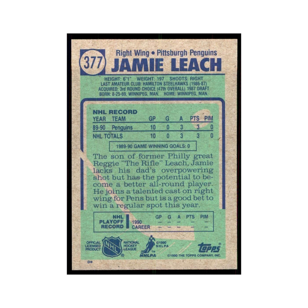 1990 Topps Hockey Card Jamie Leach #377
