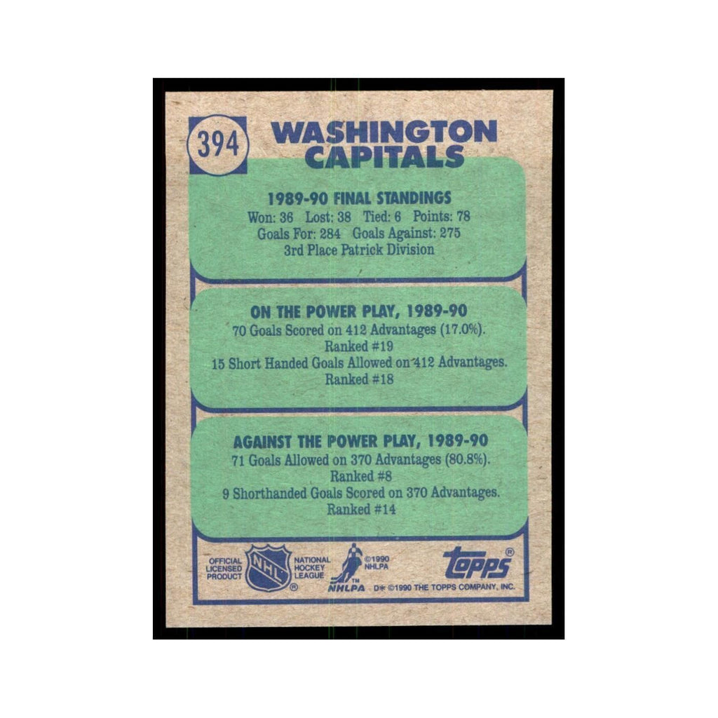 1990 Topps Hockey Card Washington Capitals #394