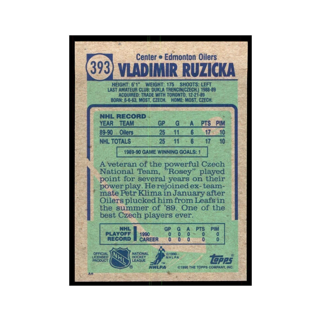 1990 Topps Hockey Card Vladimir Ruzicka #393