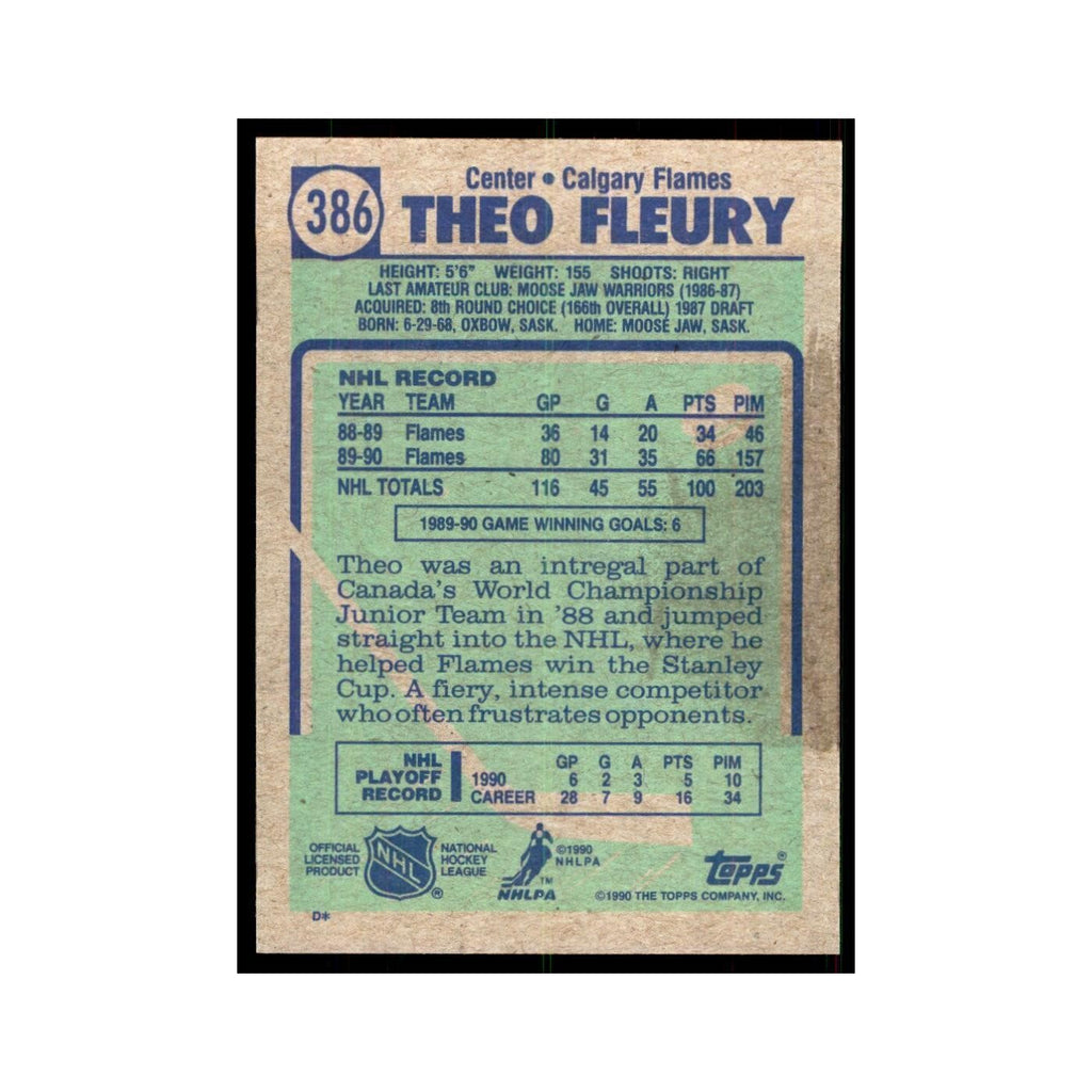 1990 Topps Hockey Card Theo Fleury #386