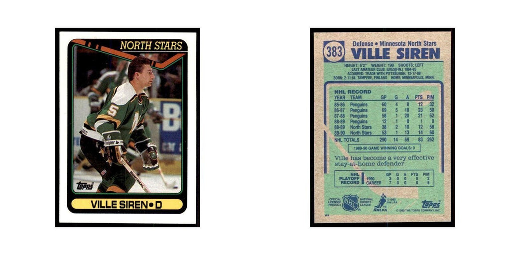 1990 Topps Hockey Card Ville Siren #383