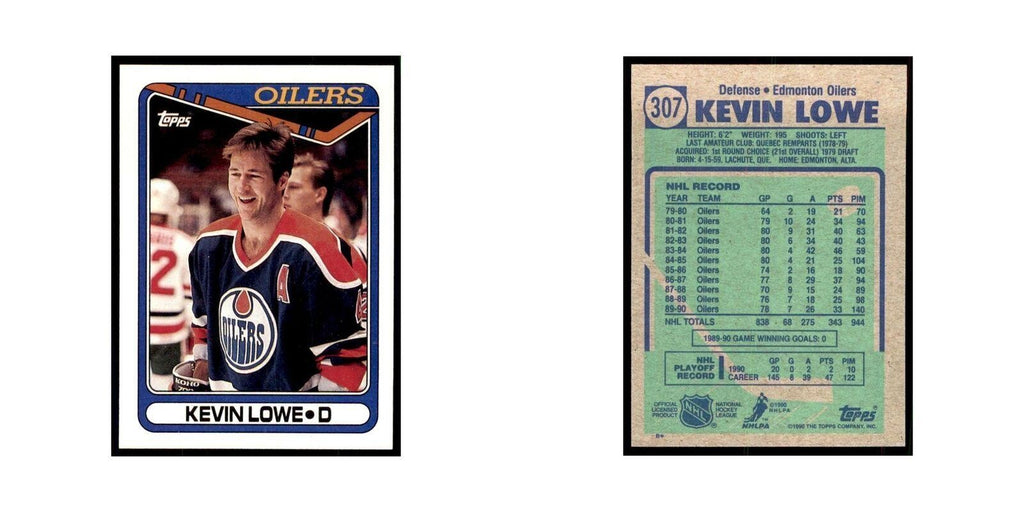 1990 Topps Hockey Card Kevin Lowe #307