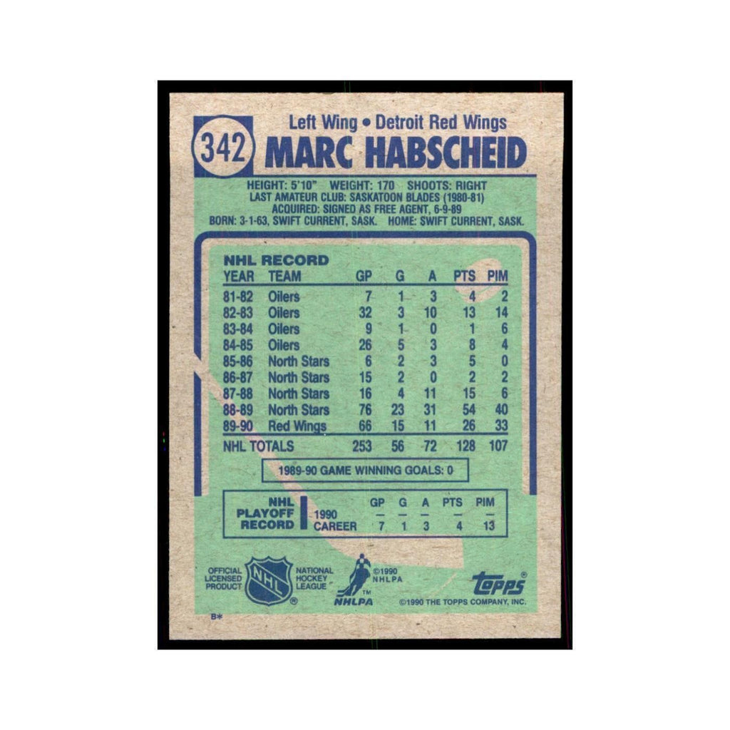 1990 Topps Hockey Card Marc Habscheid #342