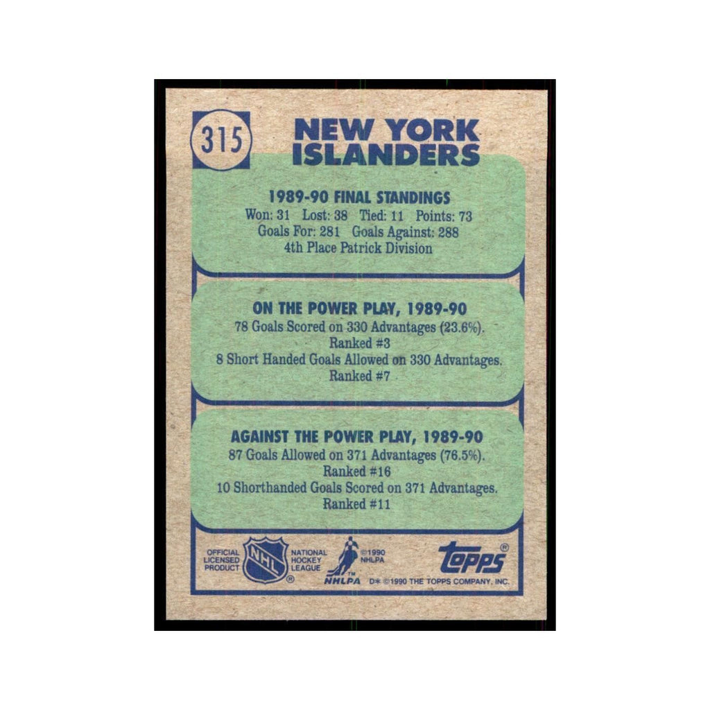 1990 Topps Hockey Card New York Islanders #315