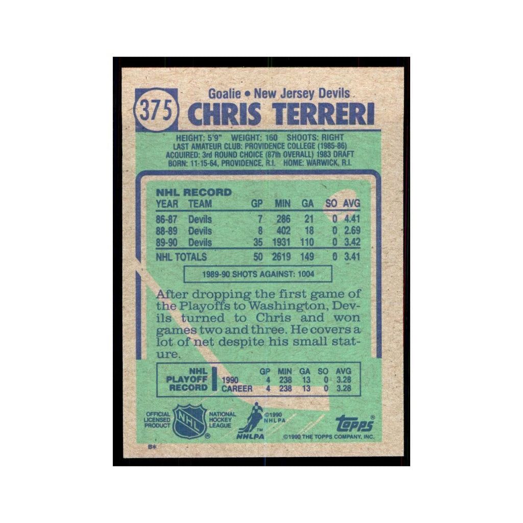 1990 Topps Hockey Card Chris Terreri #375