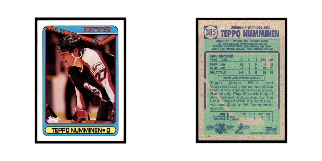 1990 Topps Hockey Card Teppo Numminen #385