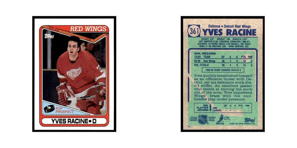 1990 Topps Hockey Card Yves Racine #361