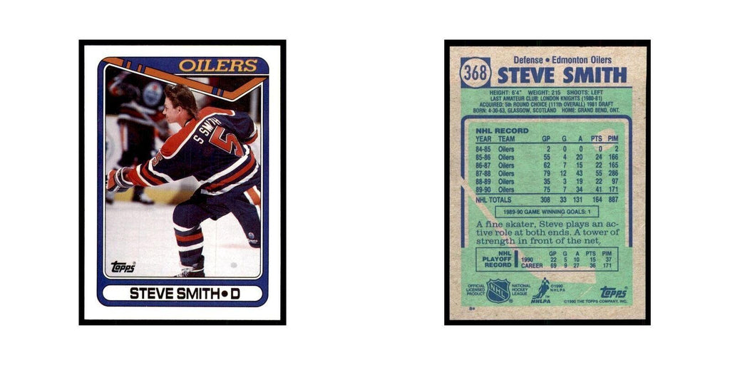 1990 Topps Hockey Card Steve Smith #368