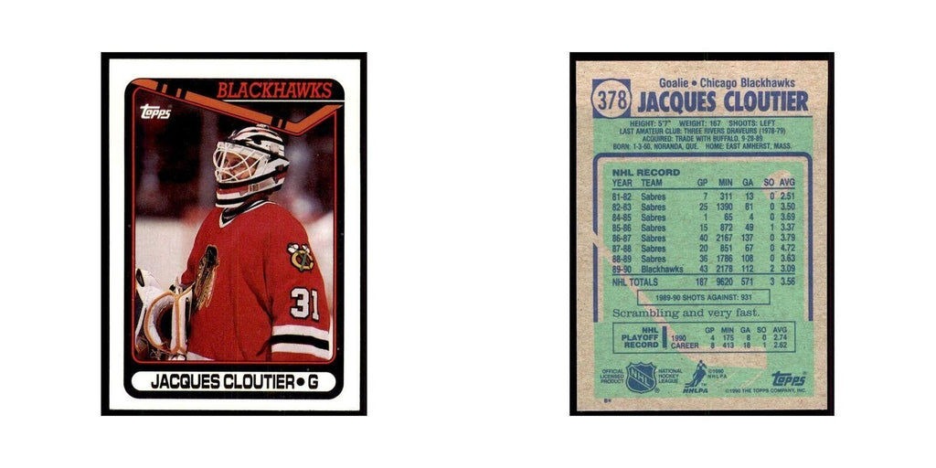 1990 Topps Hockey Card Jacques Cloutier #378
