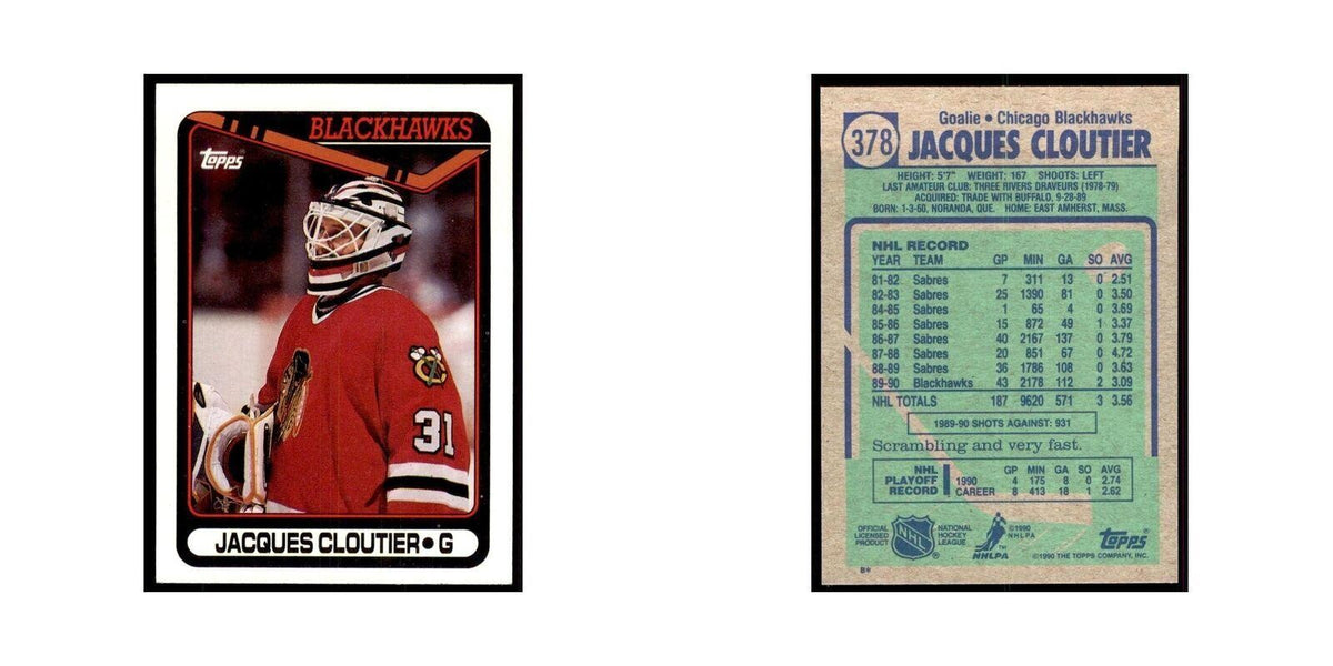 1990 Topps Hockey Card Jacques Cloutier #378