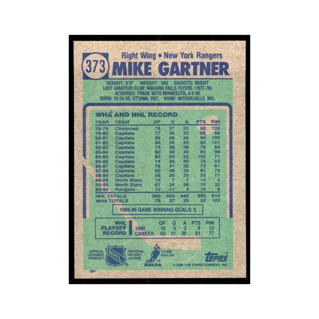 1990 Topps Hockey Card Mike Gartner #373