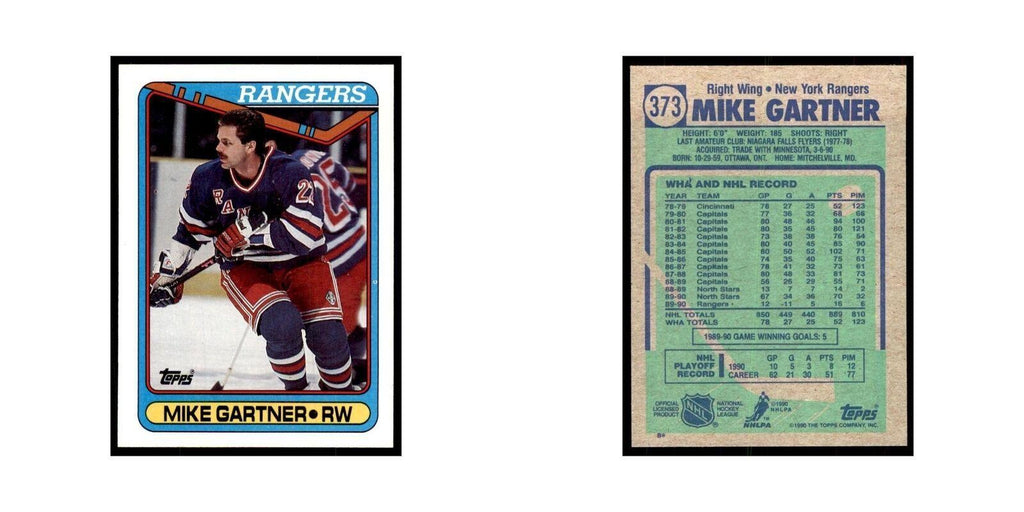 1990 Topps Hockey Card Mike Gartner #373