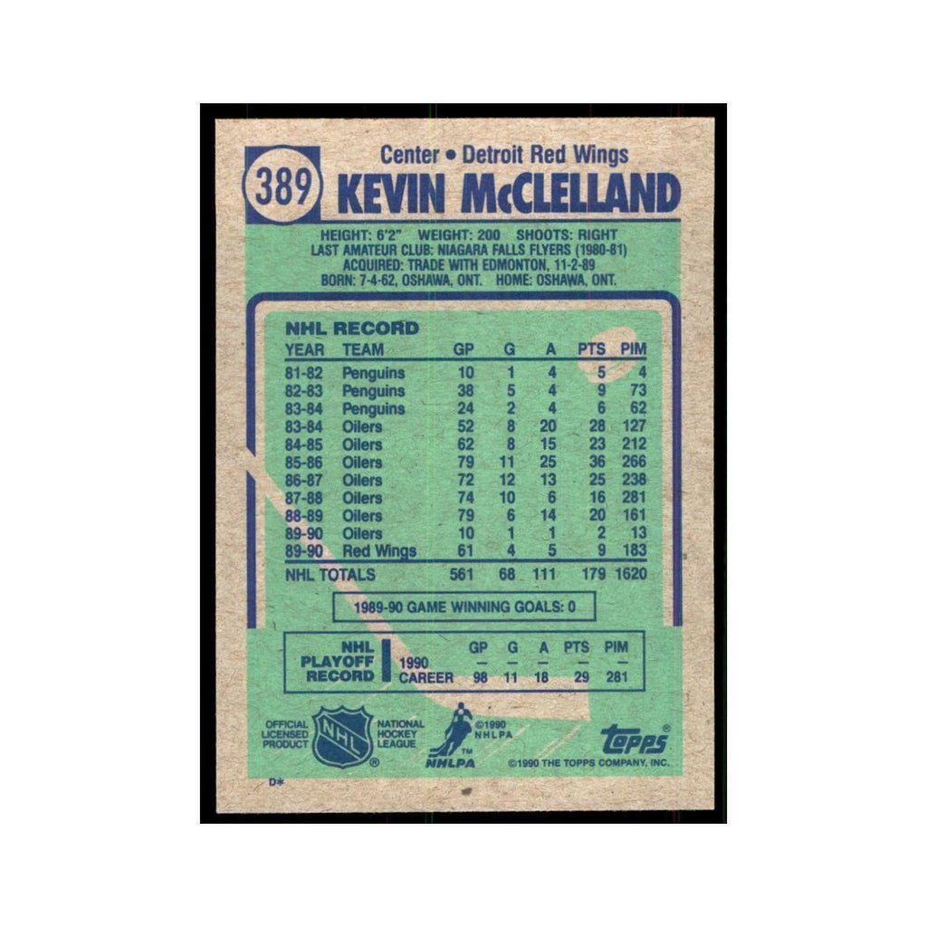 1990 Topps Hockey Card Kevin McClelland #389
