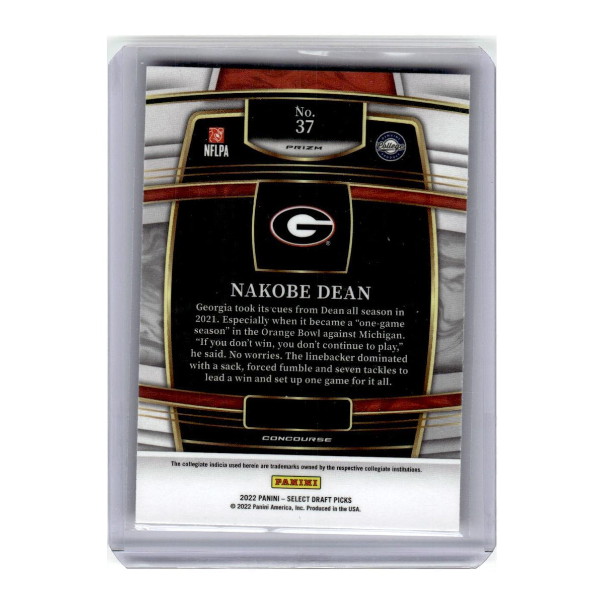 2022 Panini Select Draft Picks Nakobe Dean Georgia Bulldogs #37