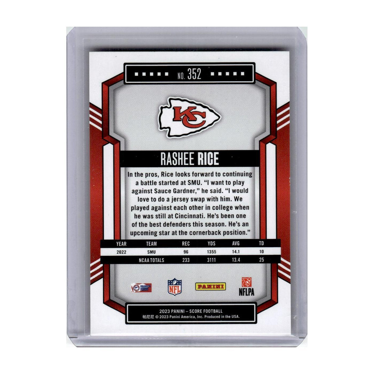 2023 Score Rashee Rice Chiefs #352