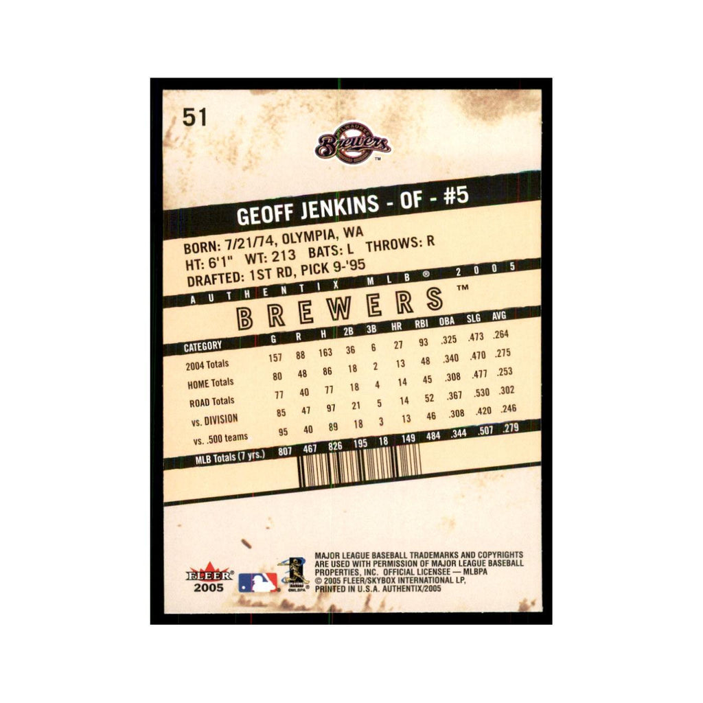 2005 Fleer Authentix Geoff Jenkins Brewers #51
