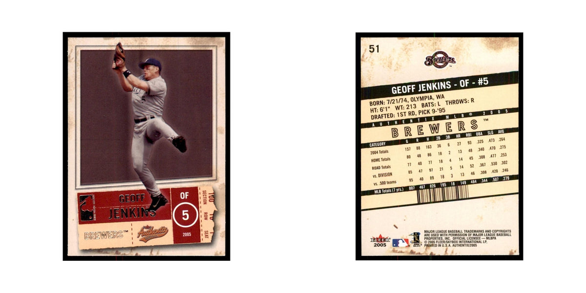 2005 Fleer Authentix Geoff Jenkins Brewers #51