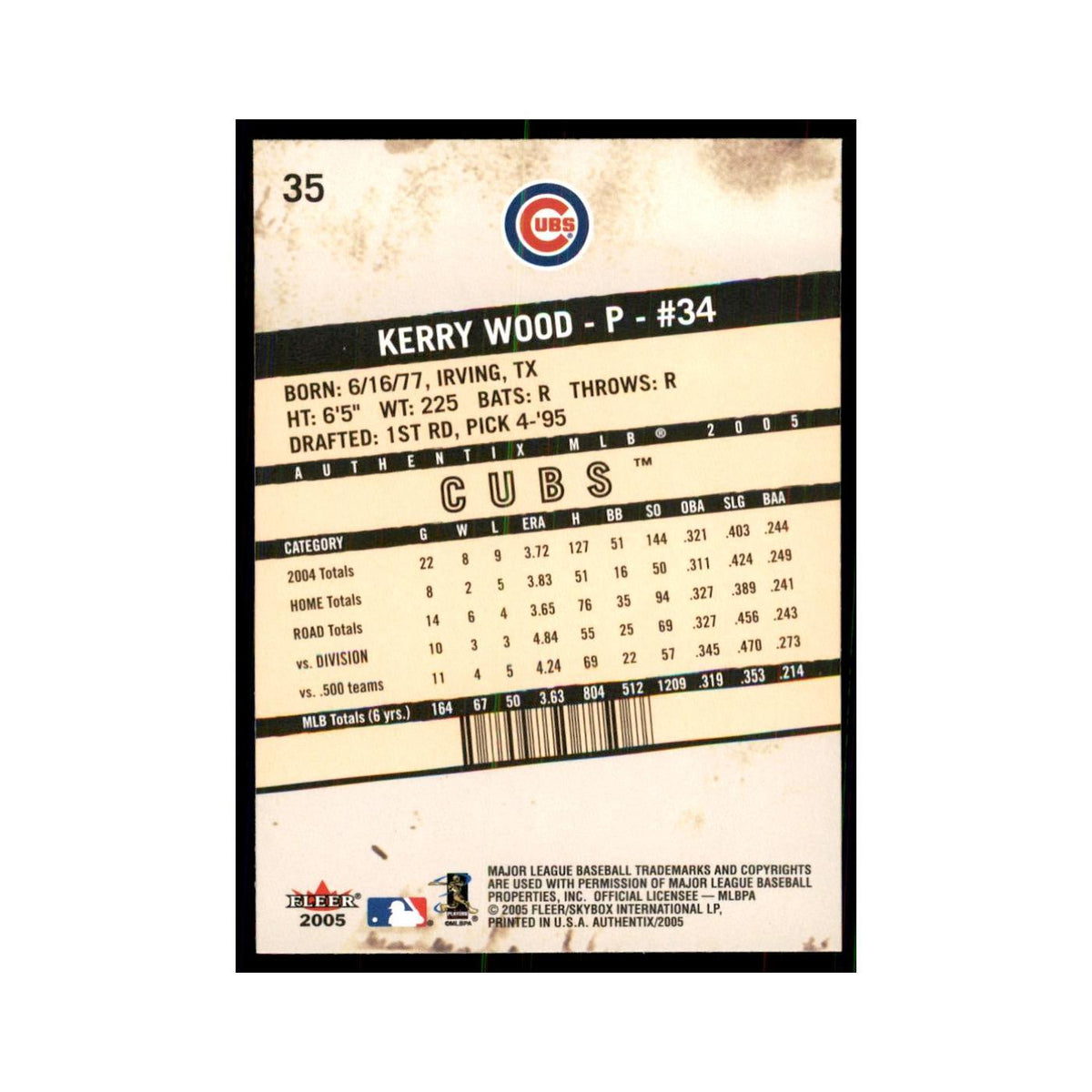 2005 Fleer Authentix Kerry Wood Cubs #35