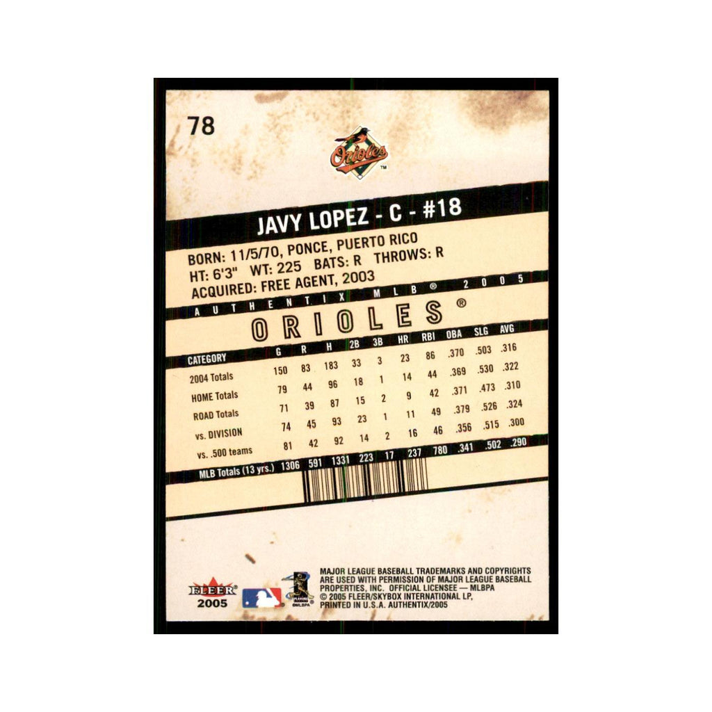 2005 Fleer Authentix Javy Lopez Orioles #78