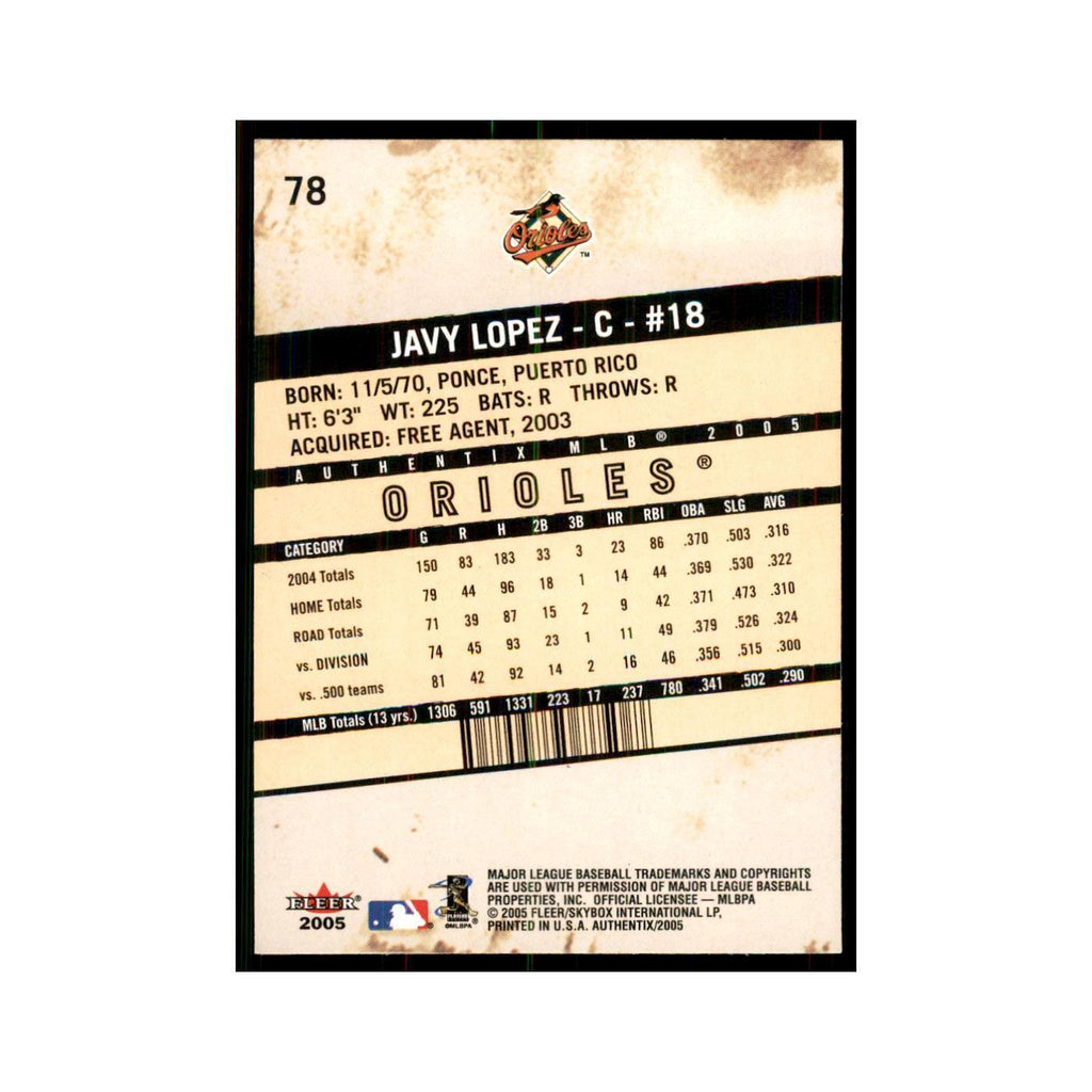 2005 Fleer Authentix Javy Lopez Orioles #78