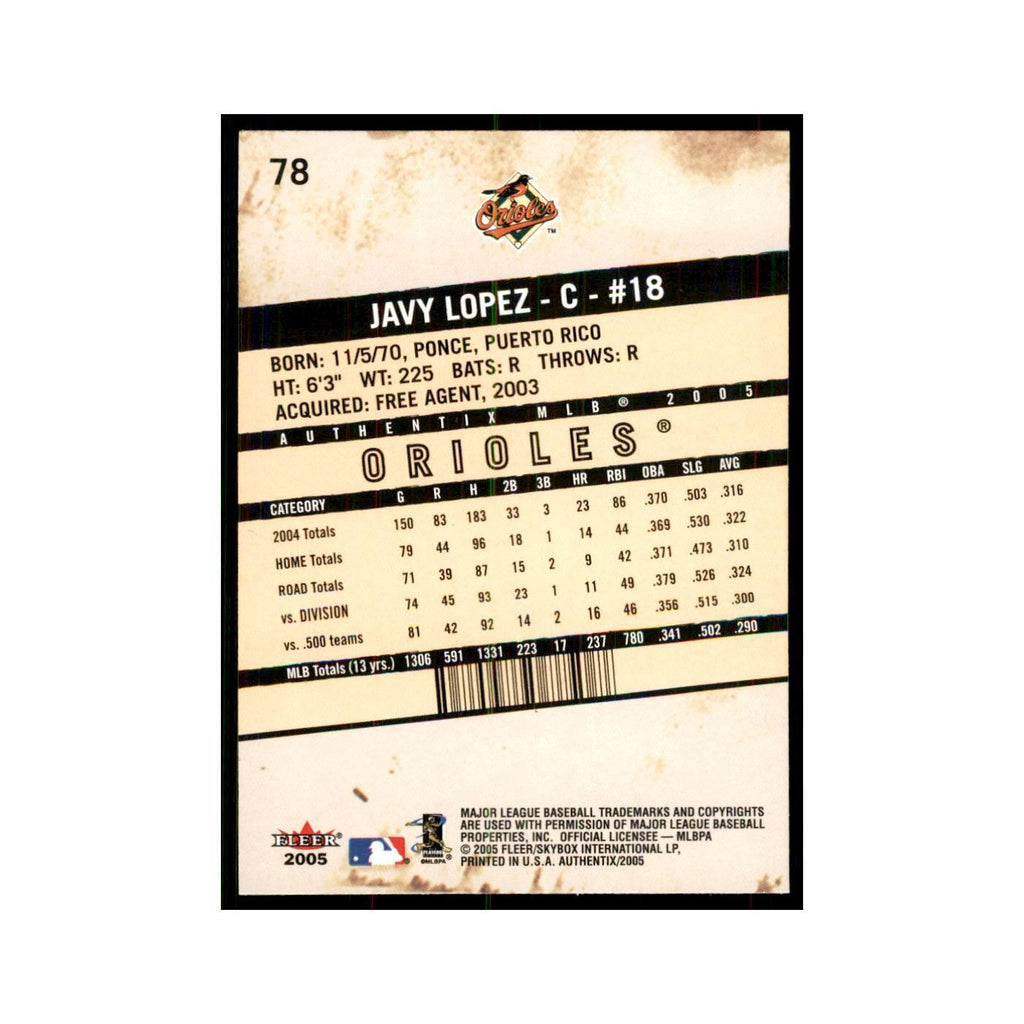 2005 Fleer Authentix Javy Lopez Orioles #78