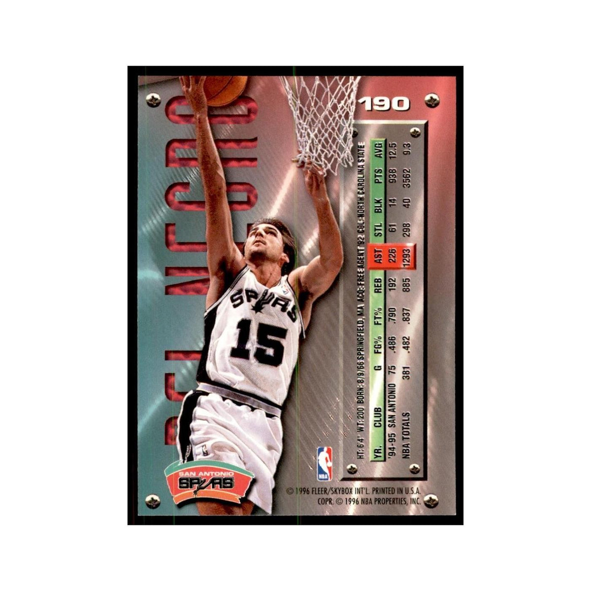 1995 Fleer Metal Vinny Del Negro Basketball Cards #190
