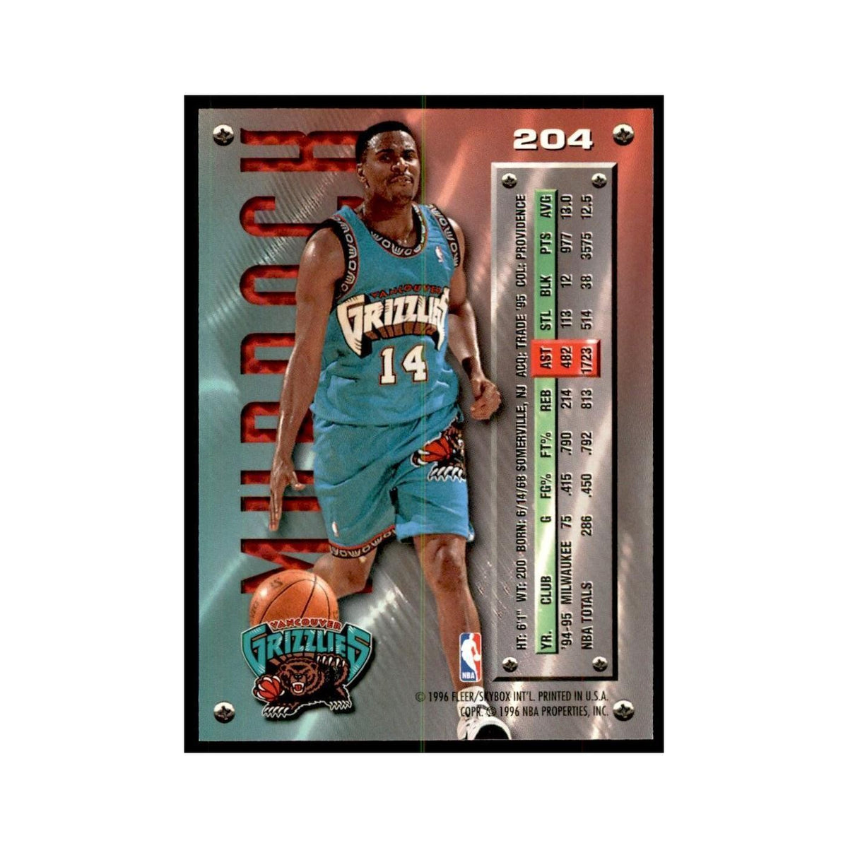 1995 Fleer Metal Eric Murdoch Basketball Cards #204