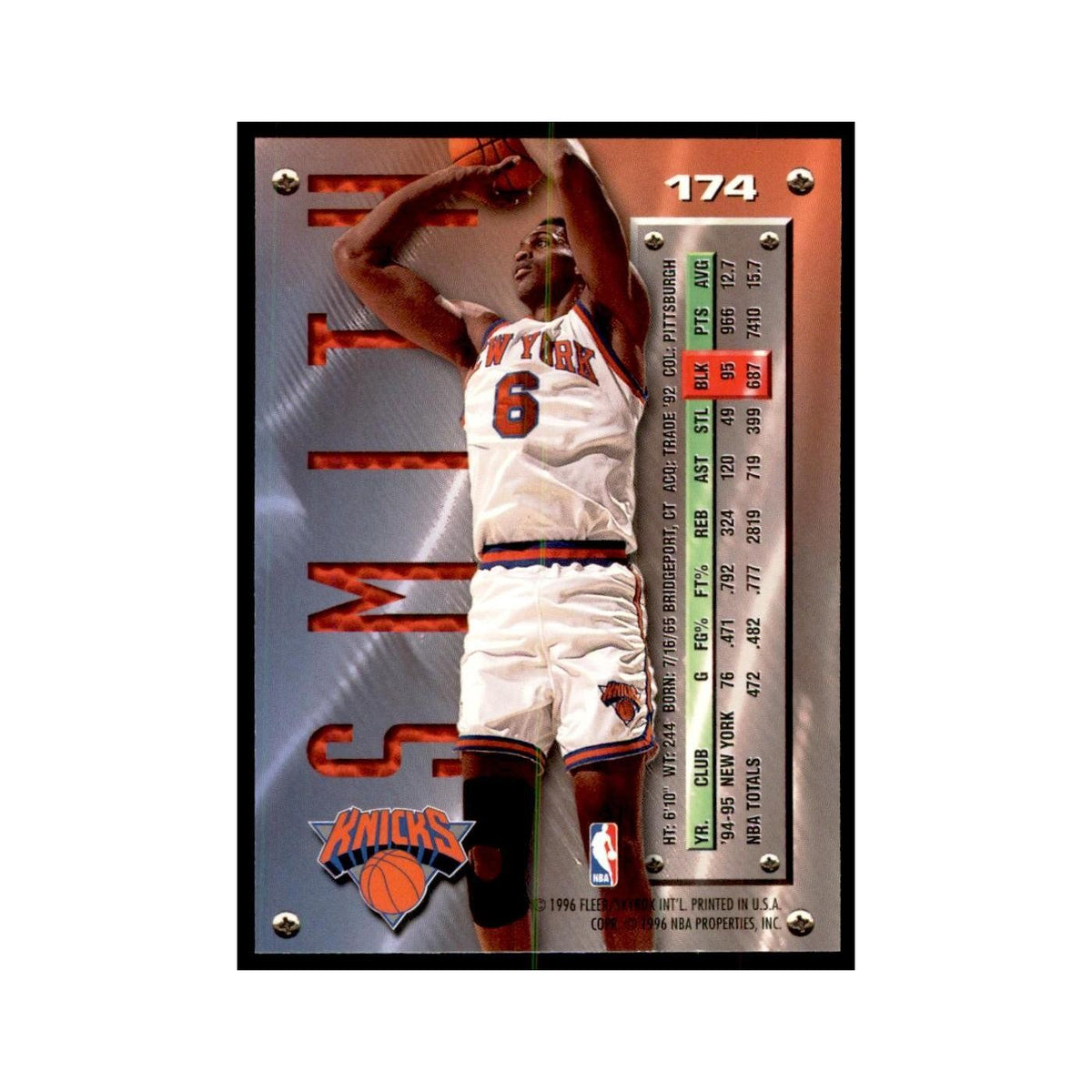 1995 Fleer Metal charles Smith Basketball Cards #174
