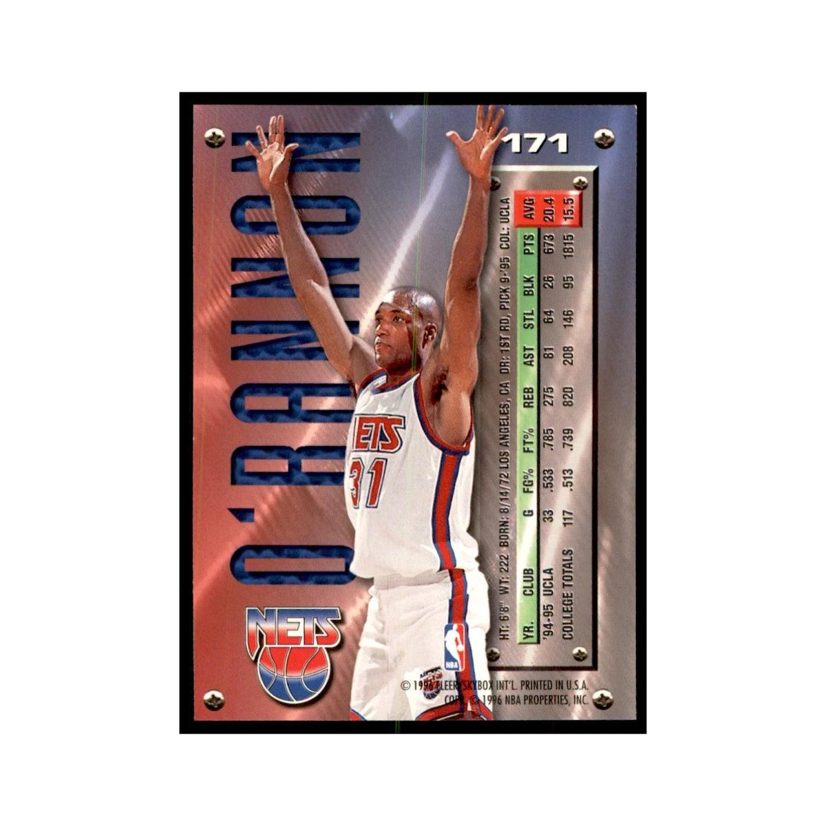 1995 Fleer Metal Ed O'Bannon Basketball Cards #171