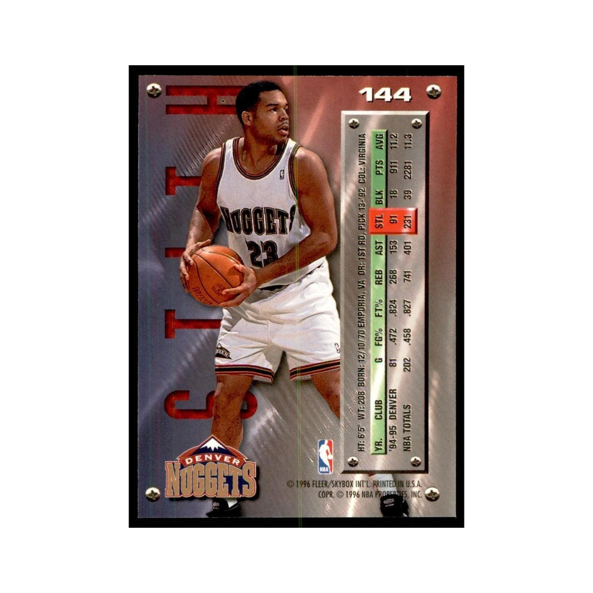 1995 Fleer Metal Bryant Stith Basketball Cards #144