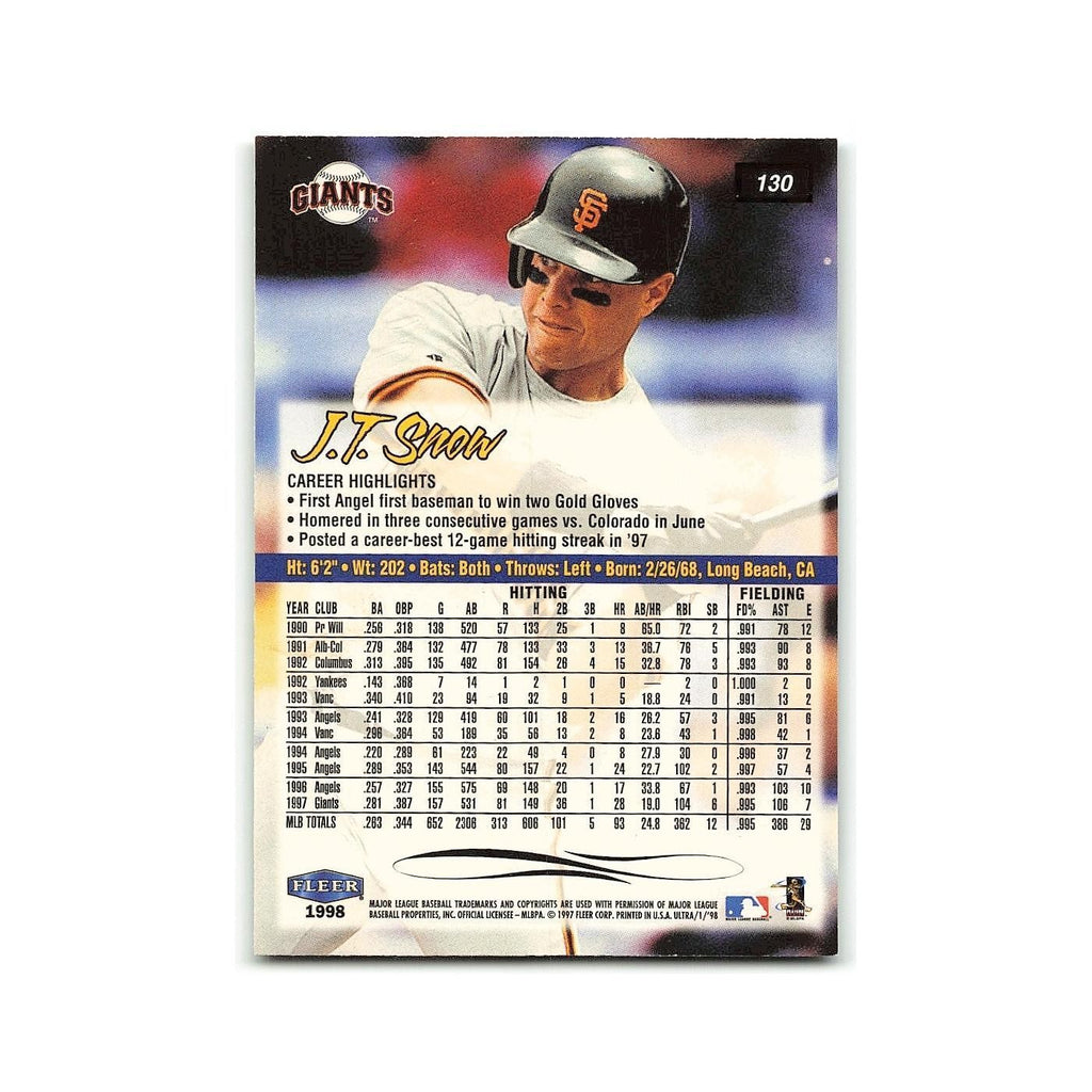 J.T. Snow 1998 Fleer Ultra #130 San Francisco Giants Baseball Card NM