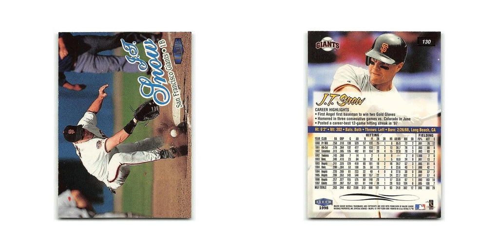 J.T. Snow 1998 Fleer Ultra #130 San Francisco Giants Baseball Card NM