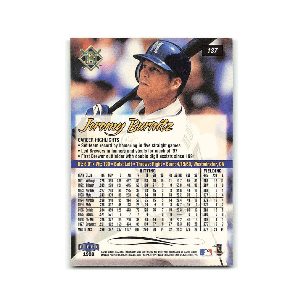 Jeremy Nurnitz 1998 Fleer Ultra #137 Milwaukee Brewers Baseball Card NM