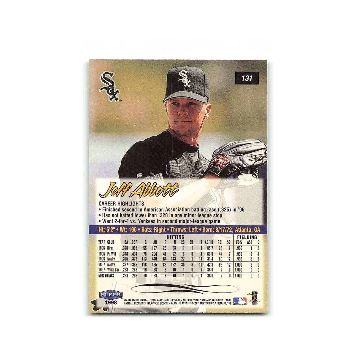 Jeff Abbott 1998 Fleer Ultra #131 Chicago White Sox Baseball Card NM