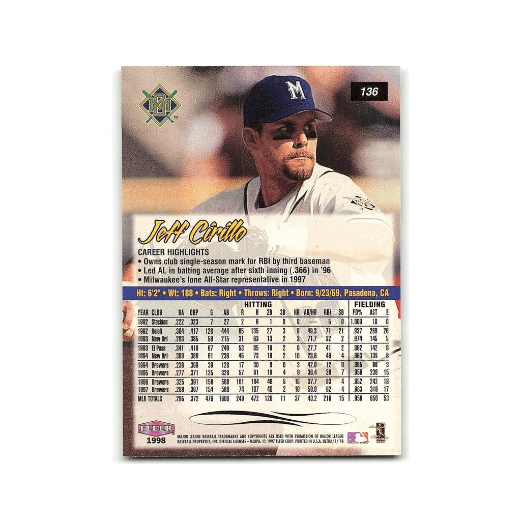 Jeff Cirillo 1998 Fleer Ultra #136 Milwaukee Brewers Baseball Card NM