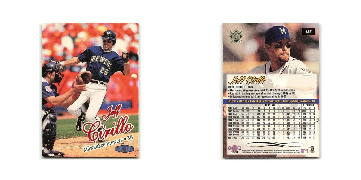 Jeff Cirillo 1998 Fleer Ultra #136 Milwaukee Brewers Baseball Card NM