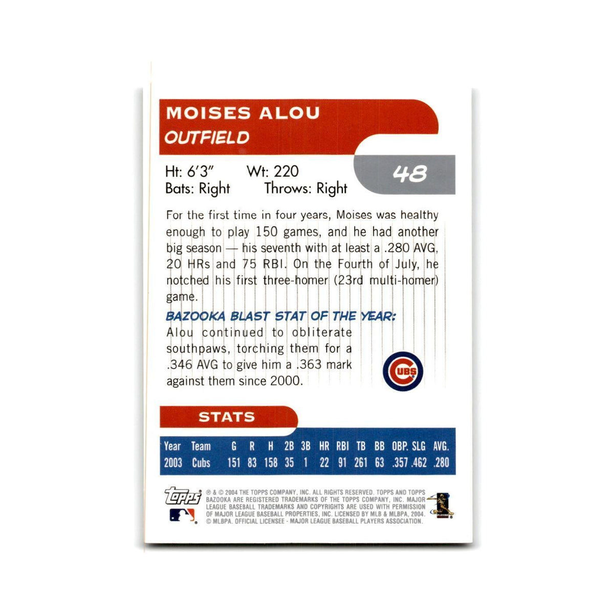 2004 Bazooka Moises Alou Cubs #48