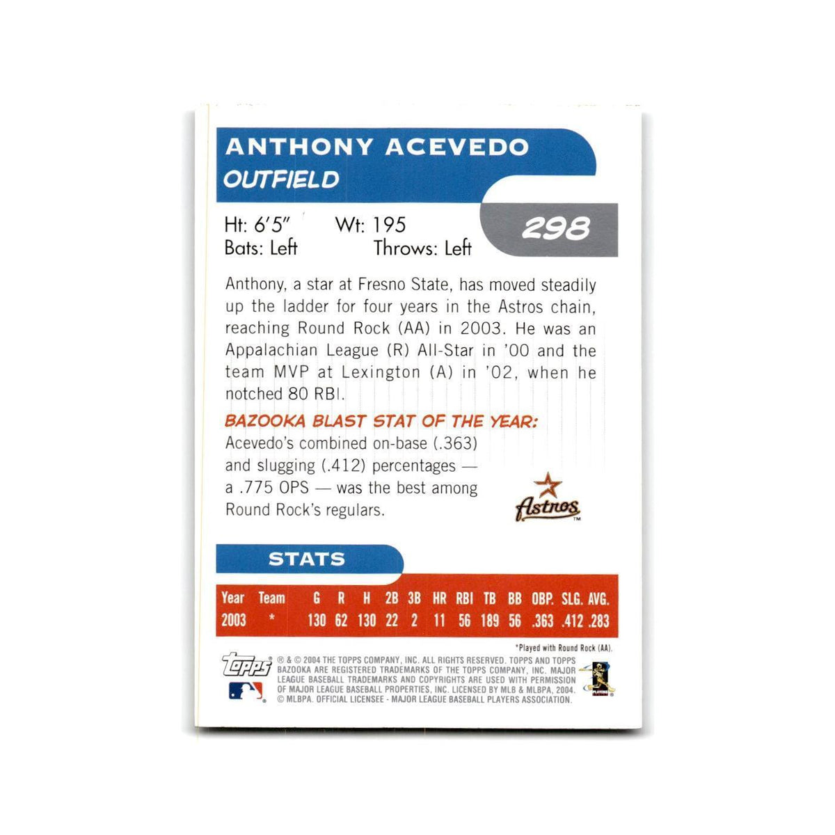2004 Bazooka Anthony Acevedo Astros #298