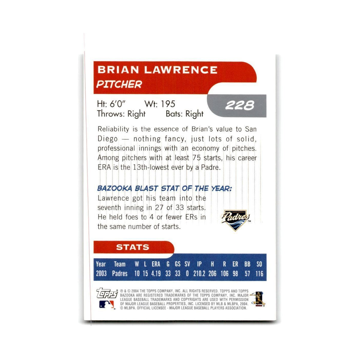 2004 Bazooka Brian Lawrence Padres #228